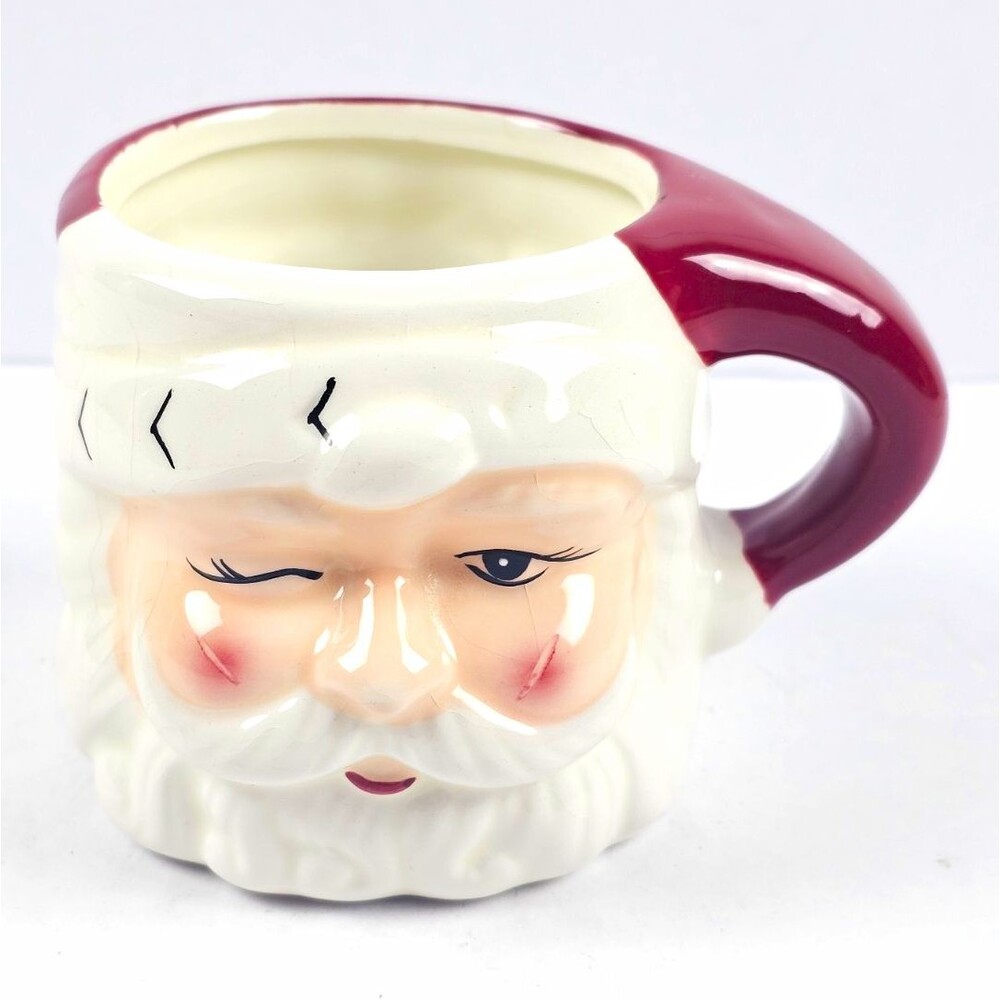 Pottery Barn Winking Santa Claus Figural Ceramic Mug Microwave Dishwasher Safe